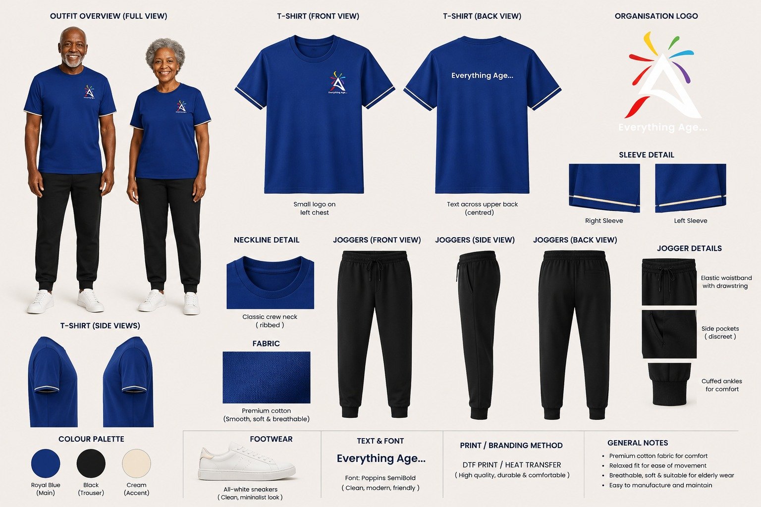 ARS uniform reference with blue T-shirts, black joggers and white trainers